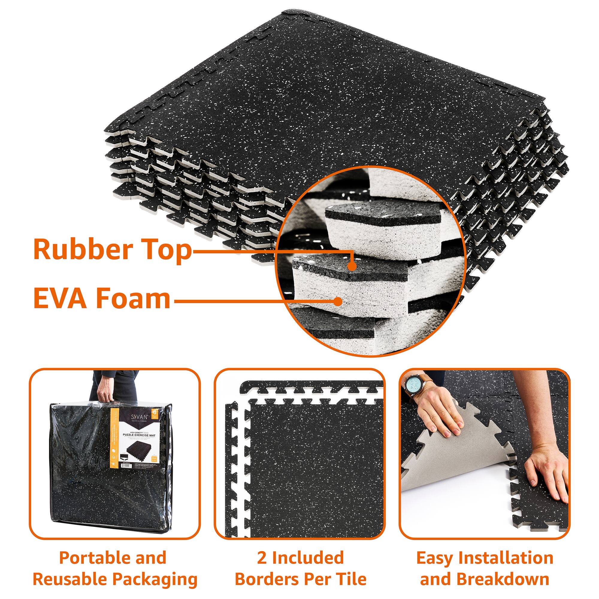 Sorbus 25" Black Exercise Mat Tile Set
